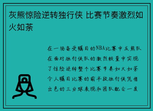 灰熊惊险逆转独行侠 比赛节奏激烈如火如荼