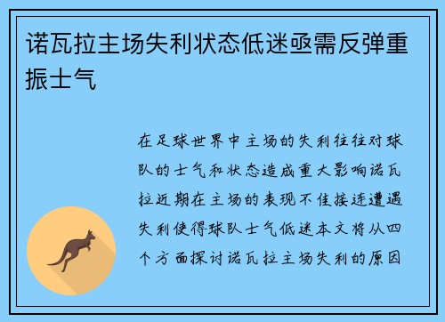 诺瓦拉主场失利状态低迷亟需反弹重振士气